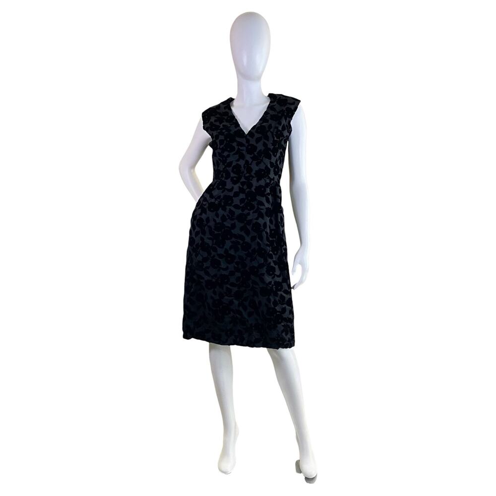 1960s Kiki Hart Black Devoré Velvet Cocktail Dress Union Made Floral